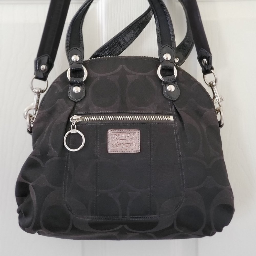 COACH Poppy Signature C Black Sateen Foldover Crossbody 18708